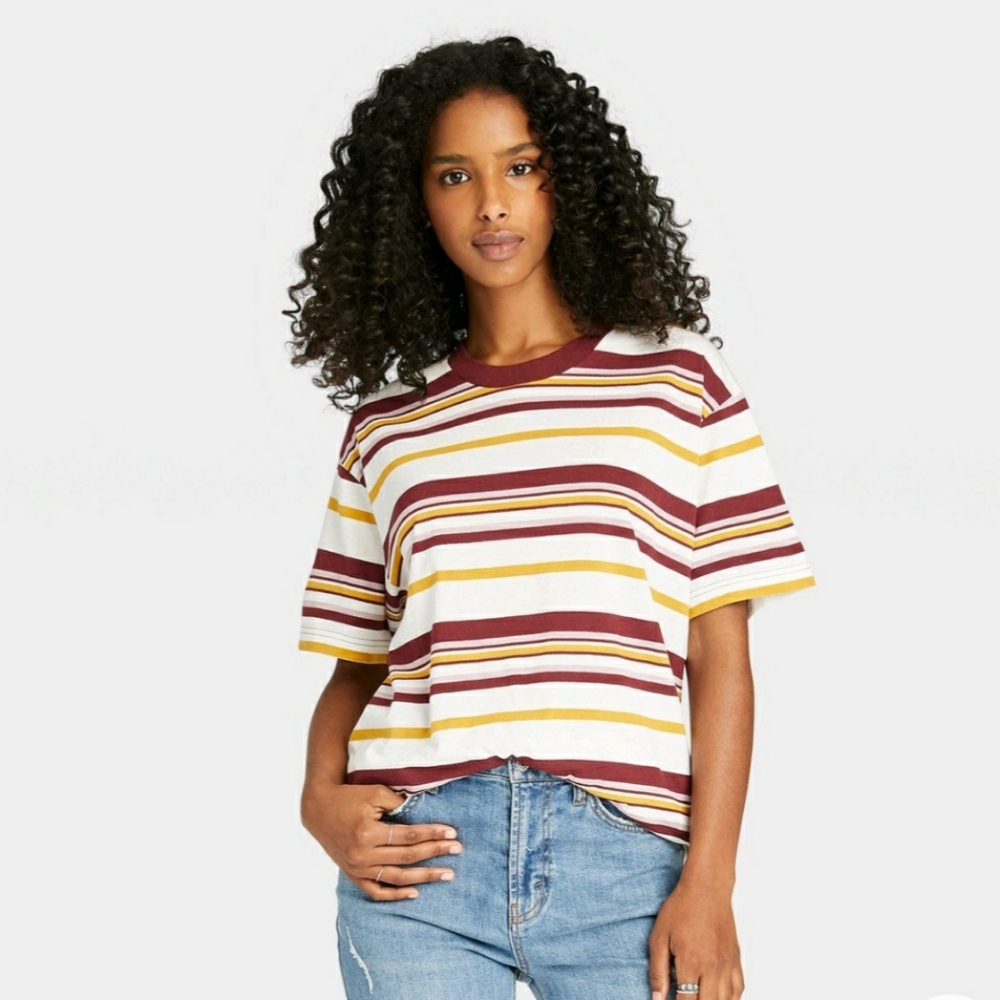 $5 WHEN BUNDLED 🍇 WEEKEND SOUL Striped Oversized Lounge T-Shirt XS/S Red